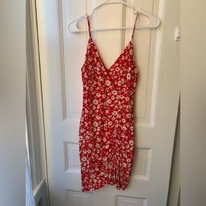 Red floral mini dress